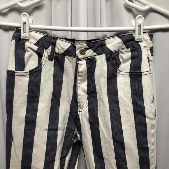 Saints and Hearts Flare Jeans Womens Size Medium Blue White Striped Bell Bottom - Picture 3 of 8